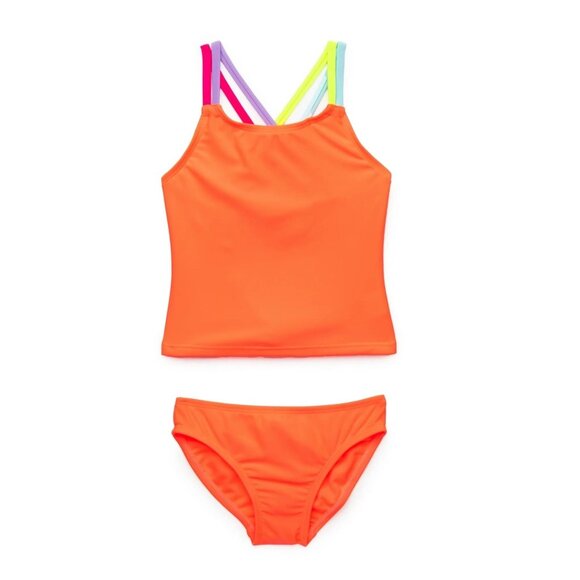 NWT Girls 2-Piece Tankini Swimsuit Set – Size Medium 7/8, Double Strap, UPF 50+ - Picture 1 of 5